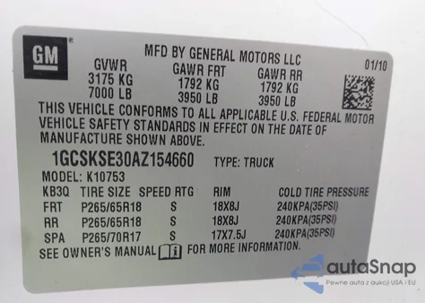 2010 Chevrolet Silverado 1500 Lt from USA, damaged, VIN 1GCSKSE30AZ154660